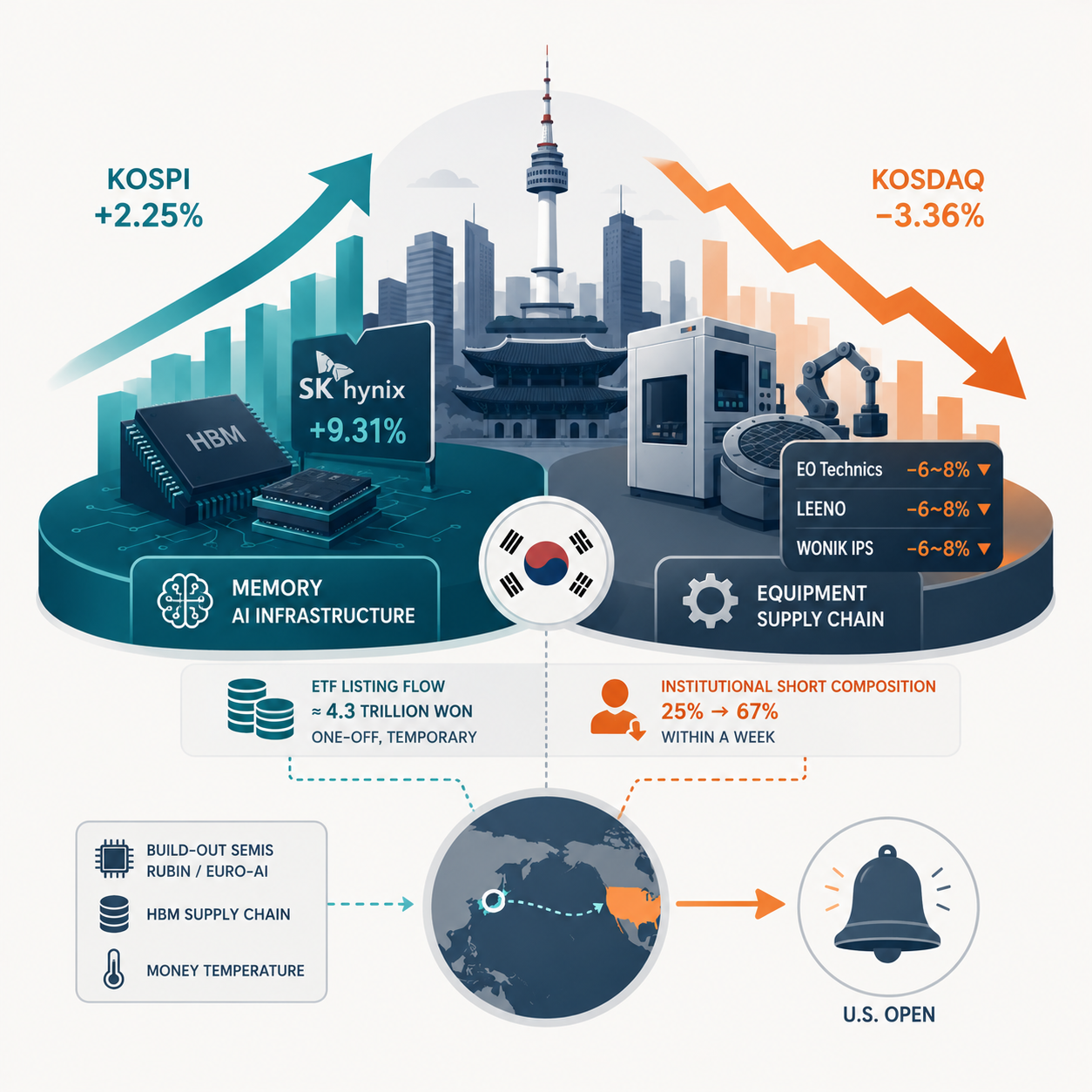 Korea's Memory-vs-Equipment Split, Read From the Seoul Close — LoRosha's Investment Desk